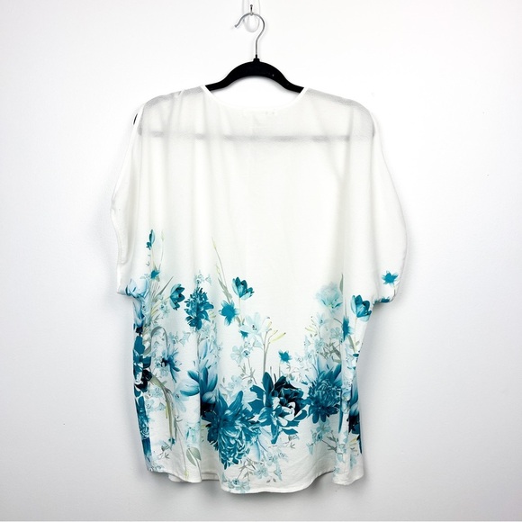 Cleo Cold Shoulder White & Blue Floral Blouse - Picture 5 of 7